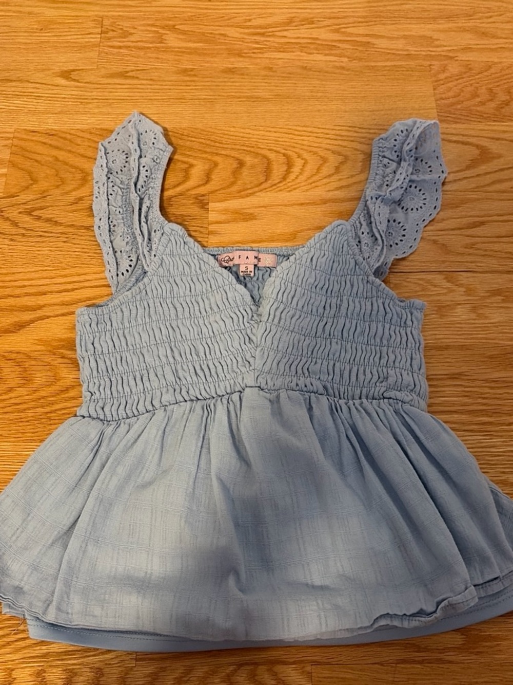 Light Blue Eyelet Ruffle Tank Top - Kids